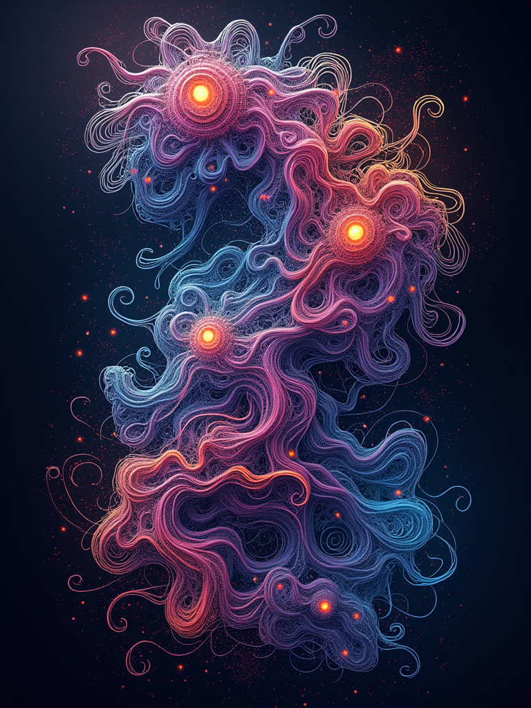 Generative Art Print: The T-shirt showcases a unique, visually striking pattern that appears to be generated by an AI (e.g., fractal art, abstract flows, surreal imagery). The name 'Neural Network Threads' could be the title of this 'art piece'.