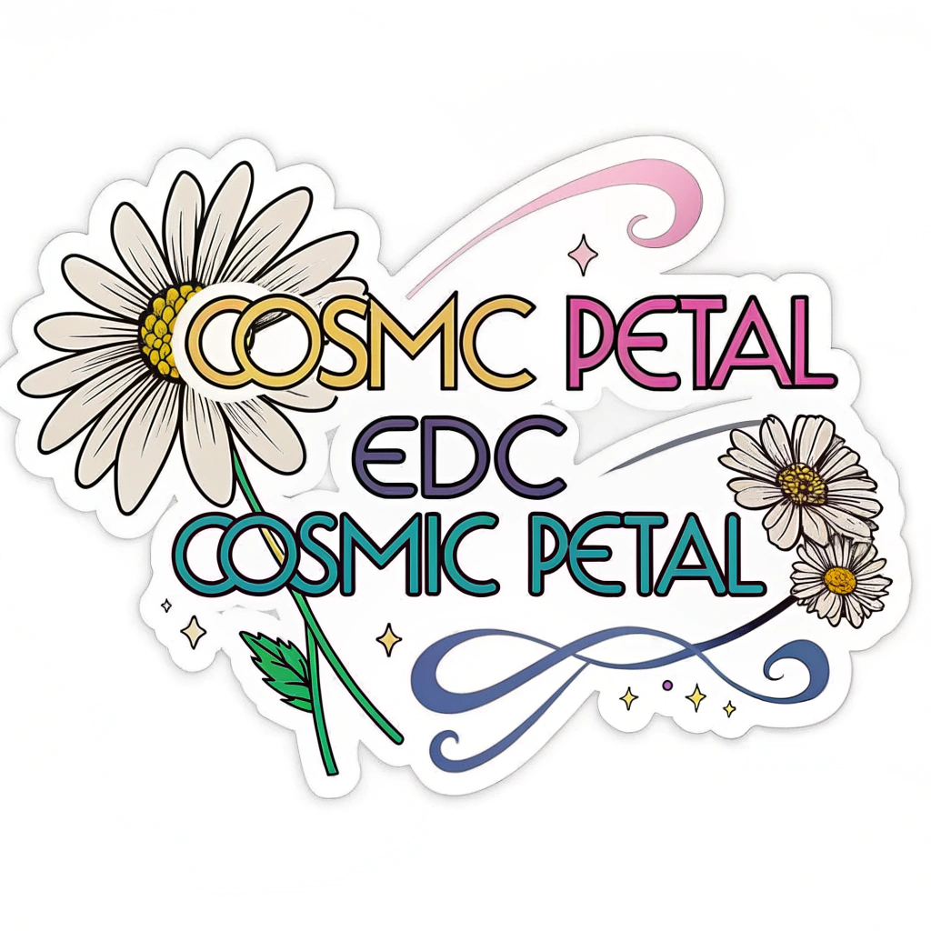 Simple Cosmic Petal Daisy Logo: The text 'Cosmic Petal Daisy' (or 'EDC Cosmic Petal') in a modern, futuristic font with a touch of carnival whimsy. A stylized daisy graphic – possibly replacing the 'o' in 'Cosmic' or 'Petal' – would feature neon outlines or a cosmic fill.
