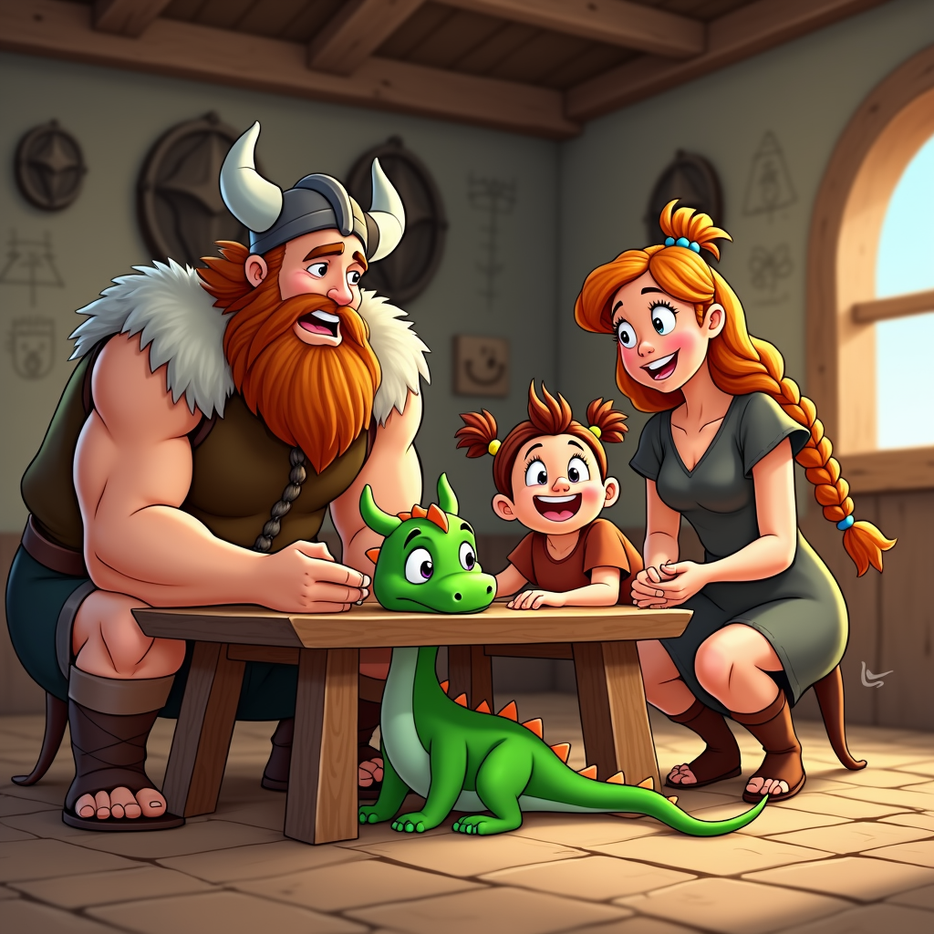 A show that follows a Viking family whose pet is a mischievous, miniature dragon, leading to comedic situations as they try to keep it a secret from the rest of their village.