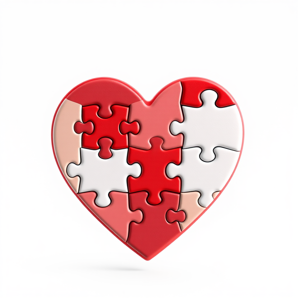 A heart icon made out of puzzle pieces to represent a connection.