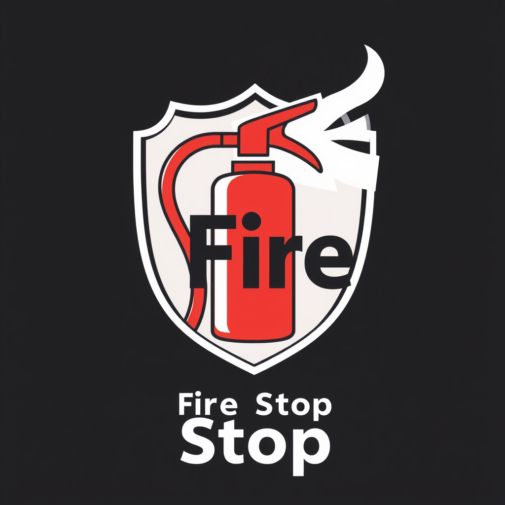 A shield incorporating a fire extinguisher and the words 'Fire Stop' in a clean, modern font.