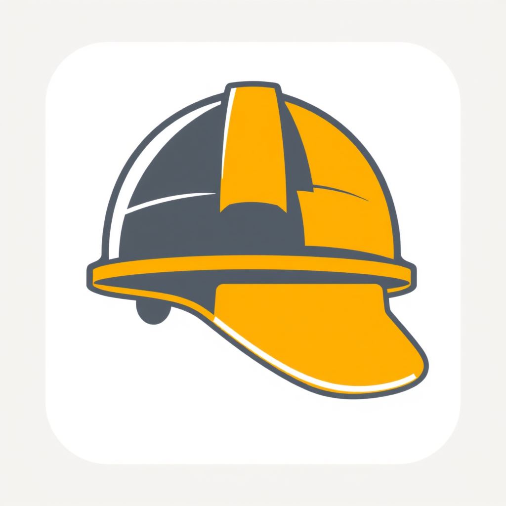 An abstract, geometric representation of a hard hat using clean lines and shapes, possibly interlocking to suggest construction frameworks, emphasizing precision and modern design.