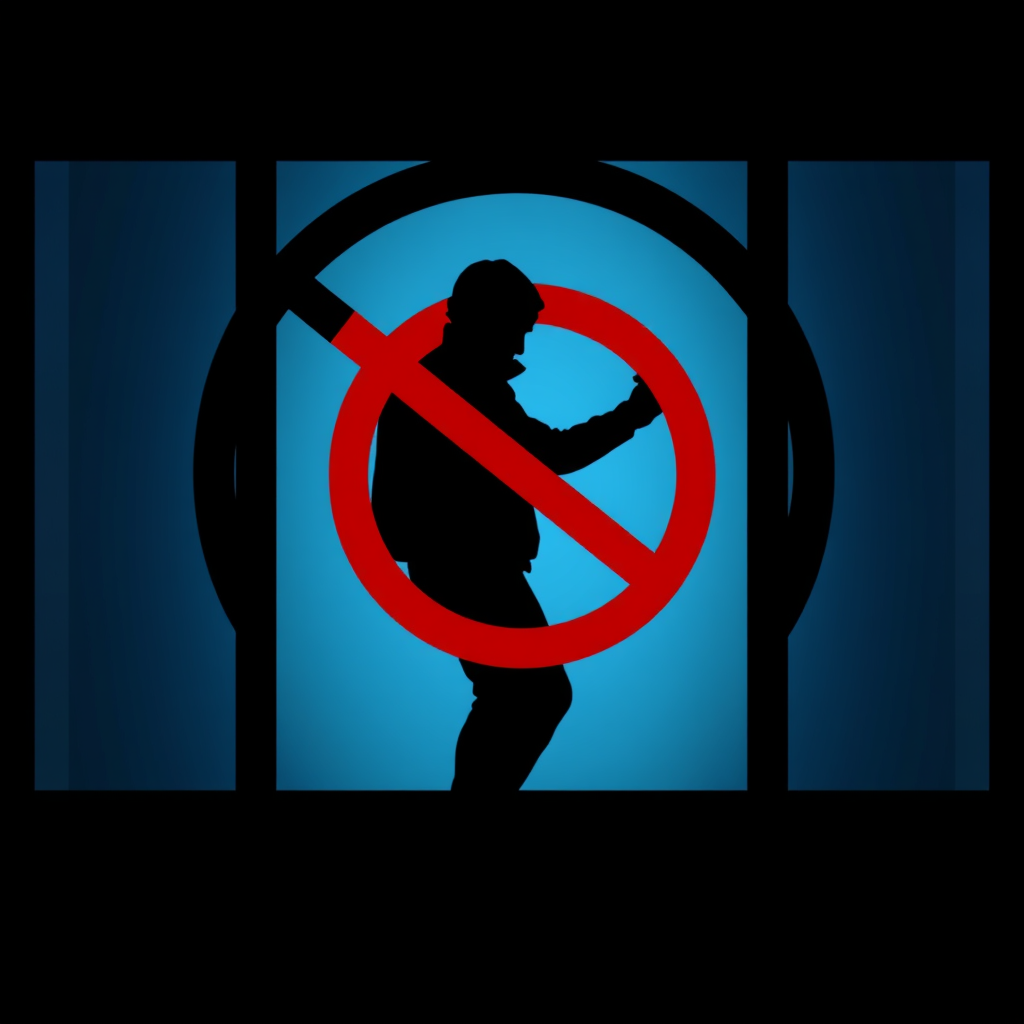 Silhouette with 'Access Denied' or Stop Symbol: A threat actor silhouette depicted as being halted or recoiling from a universally recognized 'access denied' symbol (e.g., red circle with a horizontal bar) or a stop sign graphic, clearly showing the threat has been stopped.