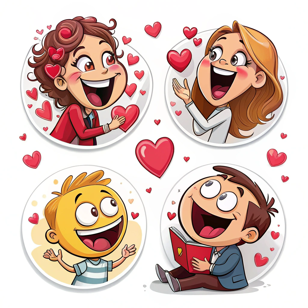 Stickers showing exaggerated reactions to love and romance.