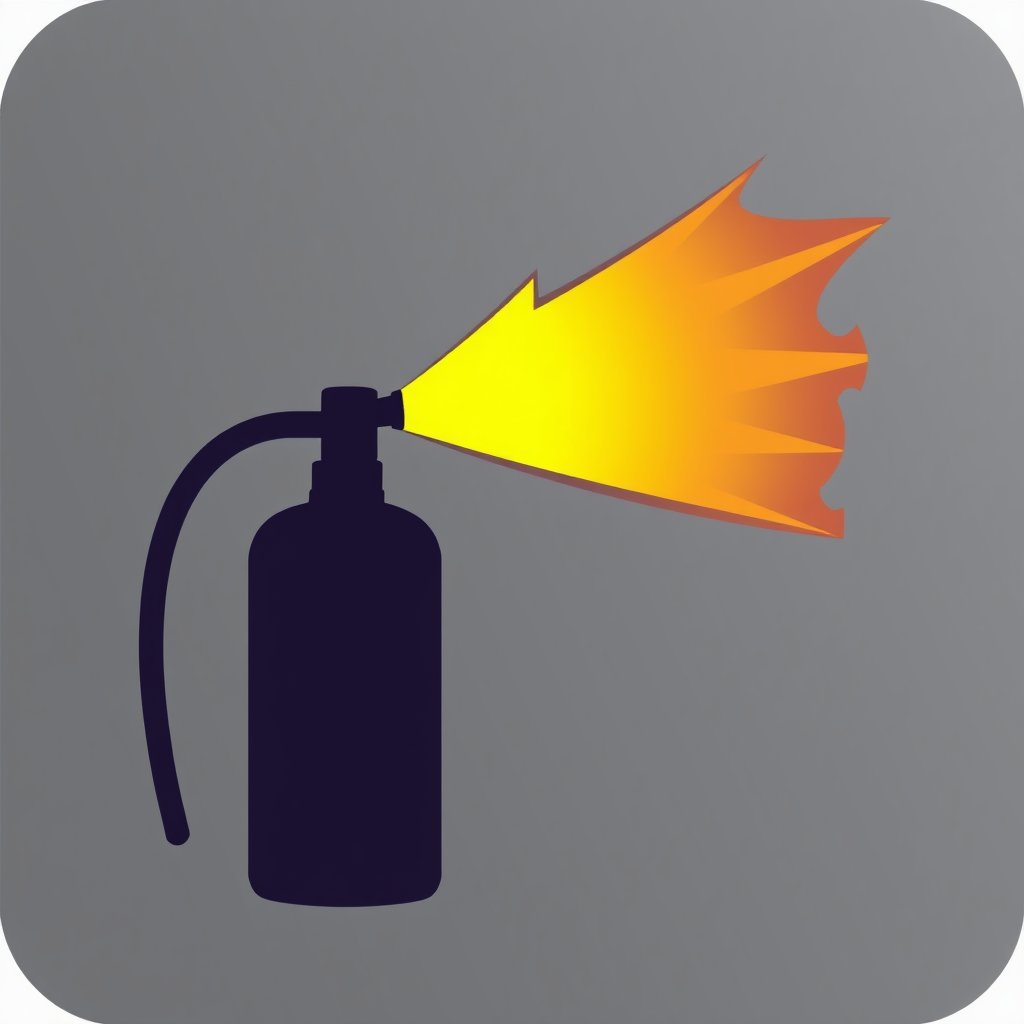 A silhouette of a fire extinguisher with a brightly colored spray path coming out, suggesting effective use.