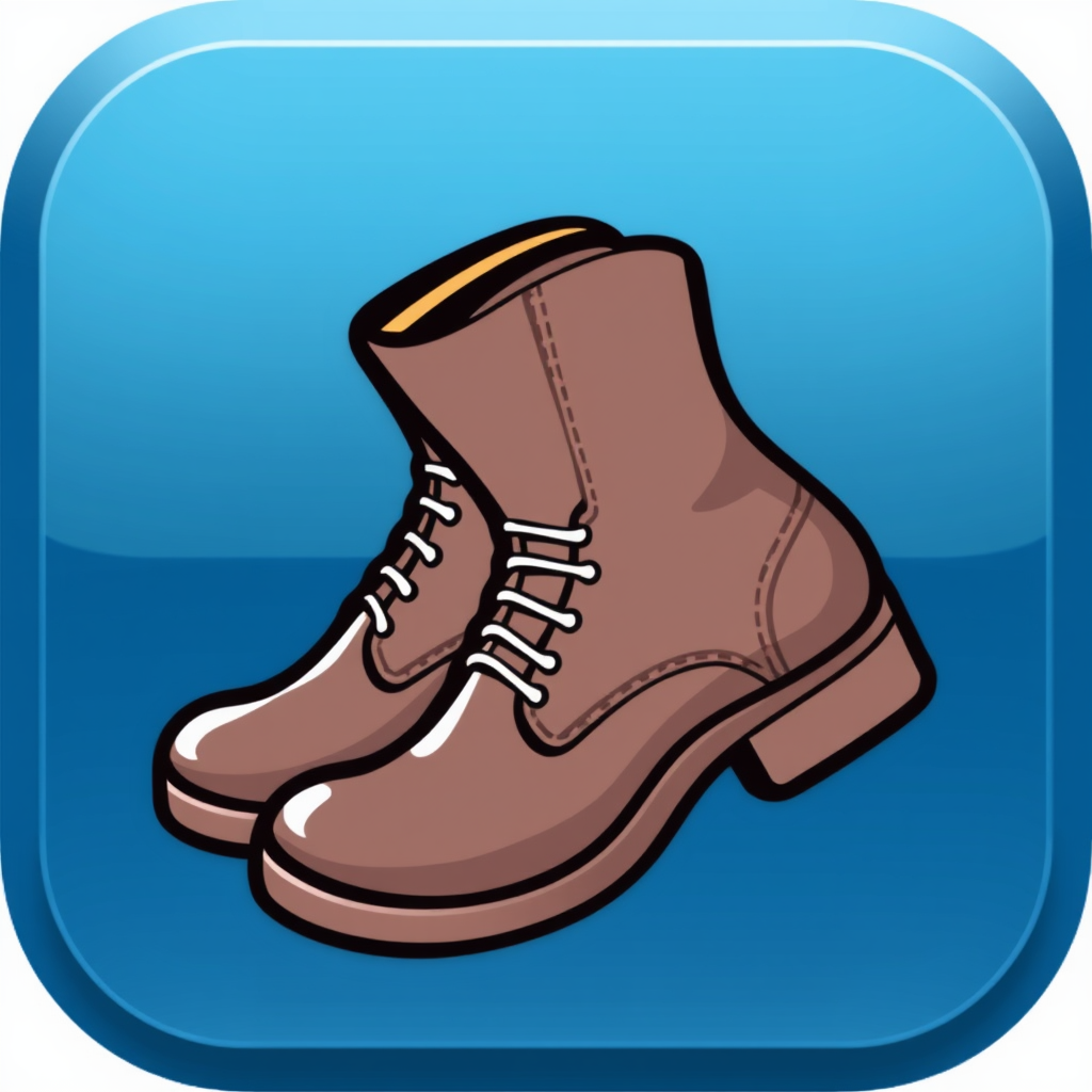 An icon featuring a pair of boots, slightly angled as if they are being worn, suitable for representing footwear in general.