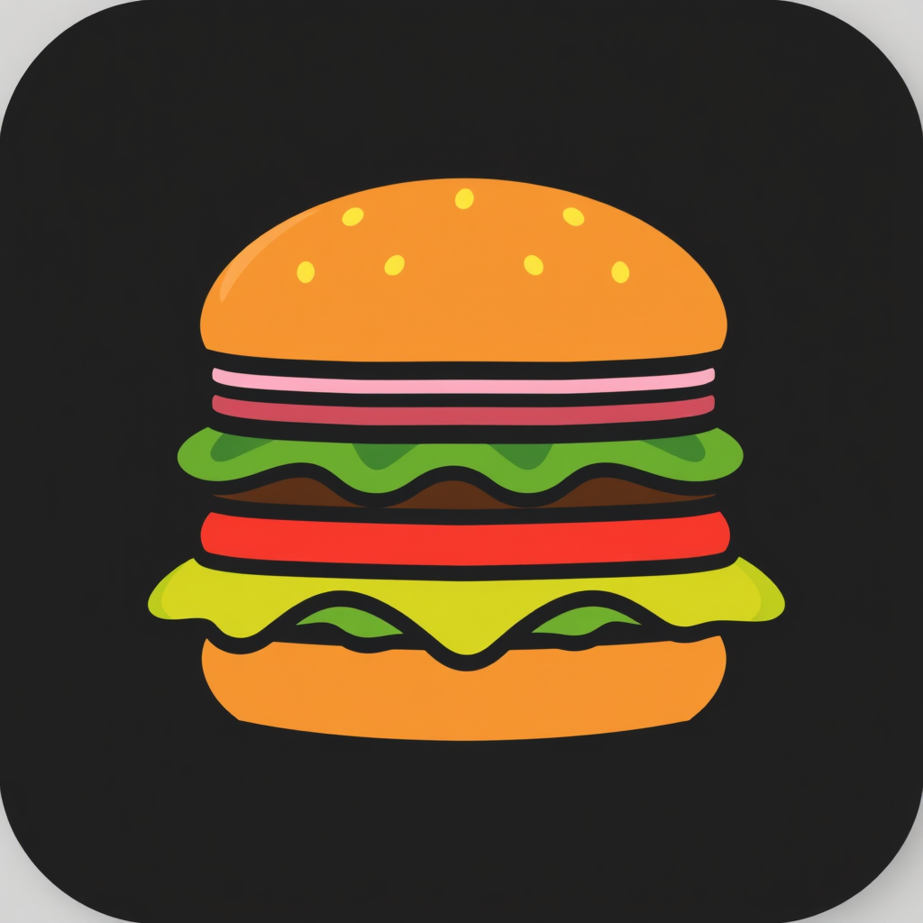 A stylized hamburger icon with clearly defined layers, using different colors or shades to distinguish between the bun, patty, and other fillings.