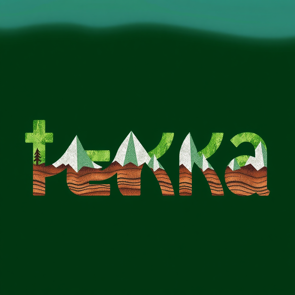 Letterform Landscapes: Each letter in a key word like 'TERRA' or 'WORLD' is individually designed to house a miniature landscape or natural texture within its strokes or counters. For instance, the 'T' could feature a forest texture, 'E' water ripples, 'R' mountain ranges, 'R' soil layers, and 'A' a clear sky, making the word itself a world.