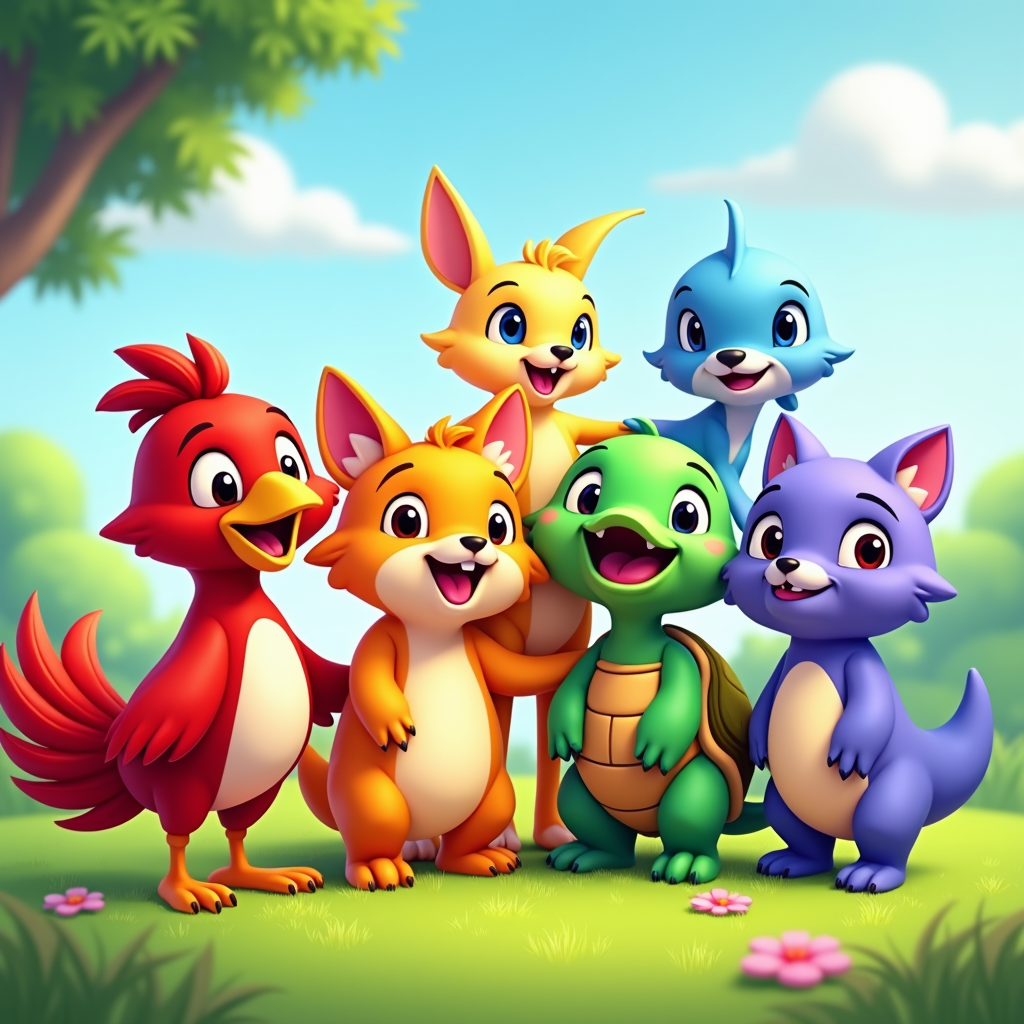 A logo showing different cartoon animals each representing a different color of the rainbow (red bird, orange fox, etc.), gathered together in a cheerful group.