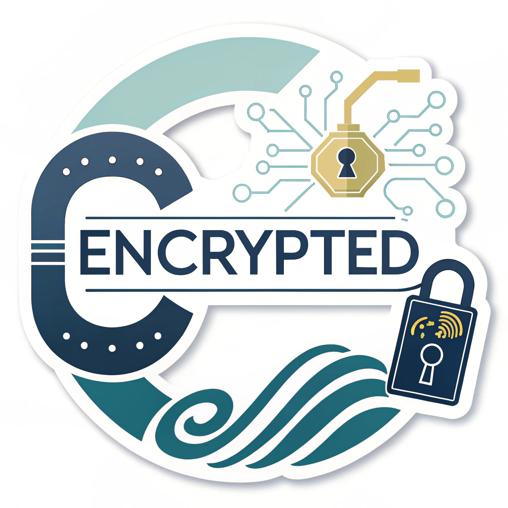 Simple Logo Idea: A typographic logo with 'Encrypted' or a cybersecurity-related term, where one of the letters (e.g., the 'o' in Lock or 'E' in Encrypted) is cleverly replaced by a simplified, iconic padlock symbol with a data stream element.