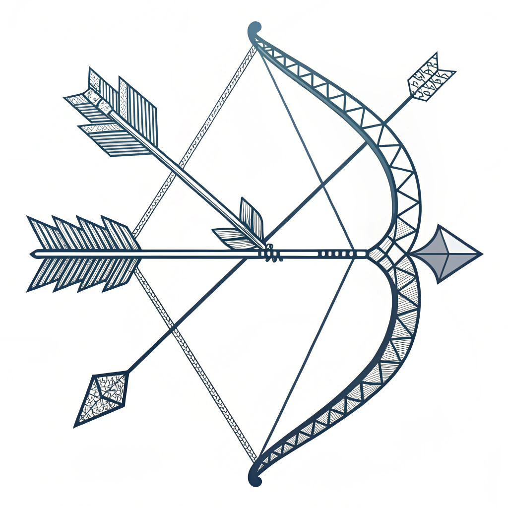 A stylized, geometric representation of a cupid's arrow, using simple lines and sharp angles.