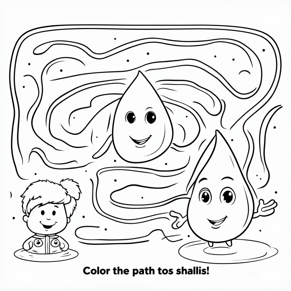 Activity page: A simple maze where children help a 'vaccine droplet' or a 'healthy hero character' reach a child to protect them from 'measles spots', or a connect-the-dots revealing a smiling, vaccinated child. Caption idea: 'Help protect our friends! Color the path to health!'