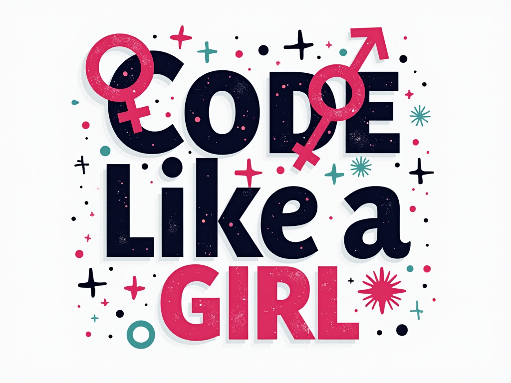 A typographic design where 'Code Like a Girl' is prominent. The word 'Girl' could be highlighted or styled differently, perhaps incorporating the female gender symbol (♀) subtly into one of the letters (e.g., the 'i' or 'l').