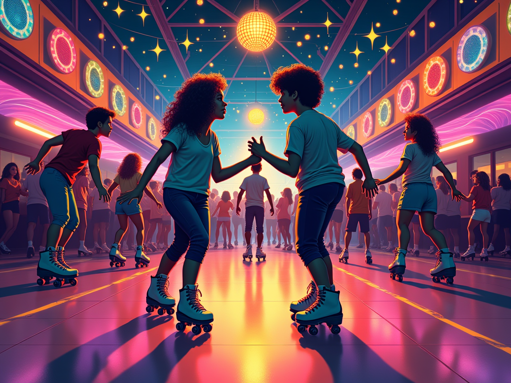 The user's request, 'Nostalgia Core T-Shirt Designs - Skate Rink & Lava Lamp Vibes', translates to: A desire for t-shirt design concepts centered around a nostalgic theme, specifically incorporating imagery and a feeling reminiscent of vintage skate rinks and the psychedelic aesthetic of lava lamps.