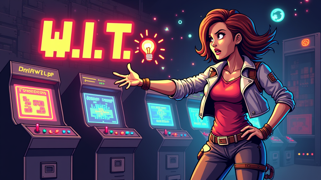 Retro Arcade: Tech Role Power-Up: A design inspired by classic 8-bit or 16-bit video game aesthetics. This T-shirt could feature a pixel art character of a woman in a tech scenario obtaining a 'power-up' icon (symbolizing skill, ideas, or achievement, like a brain, a lightbulb, or a scroll of code). Accompanying text could be 'W.I.T. Powered Up!' or a role-specific phrase like 'Analyst Level: Expert'.
