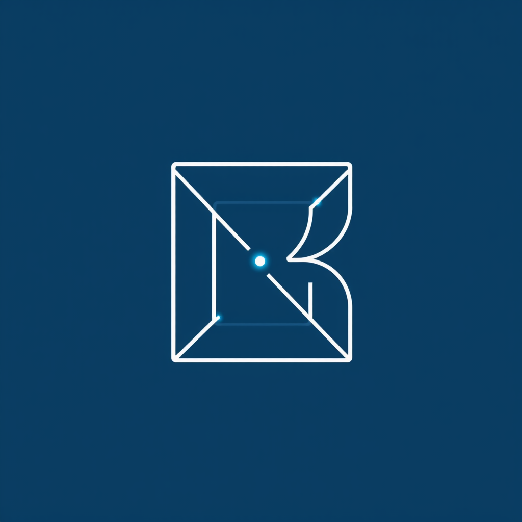 Monogrammatic AI Integration: A stylized 'B' (for Build) constructed from clean, intersecting architectural lines suggesting dimension. A single, subtle AI element like a glowing node or minimalist neural pattern is integrated at a key juncture of the 'B'.