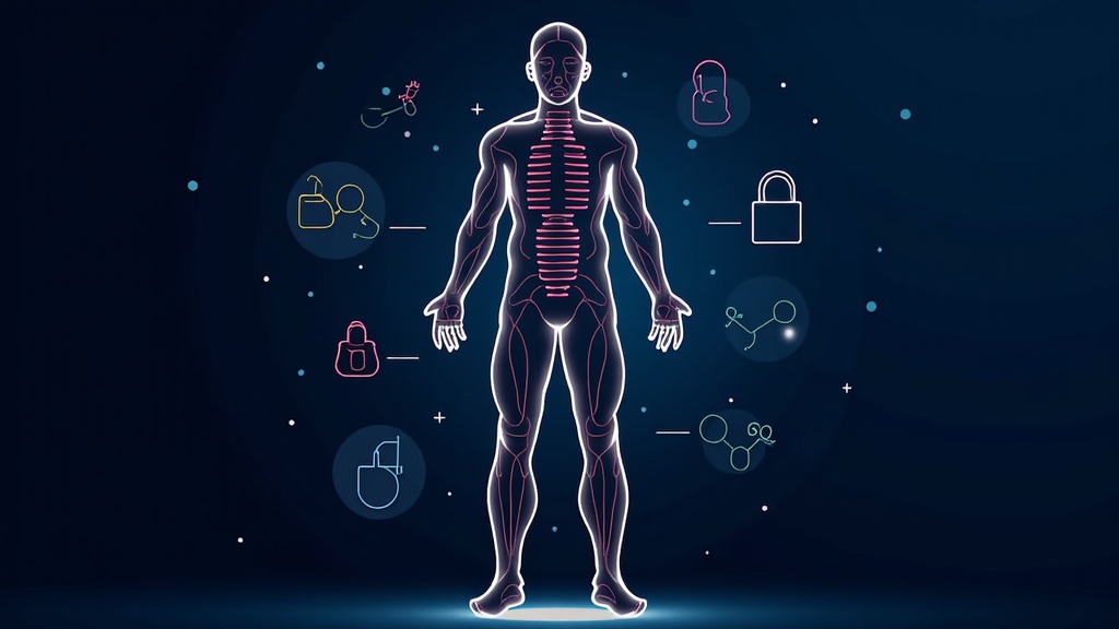 A patient-centric view: a silhouette of a human figure with their unique DNA sequence subtly overlaid. An AI interface scans this personalized genome, custom-designing a drug molecule depicted as a unique key fitting a specific lock within the individual's biology, illustrating personalized medicine.