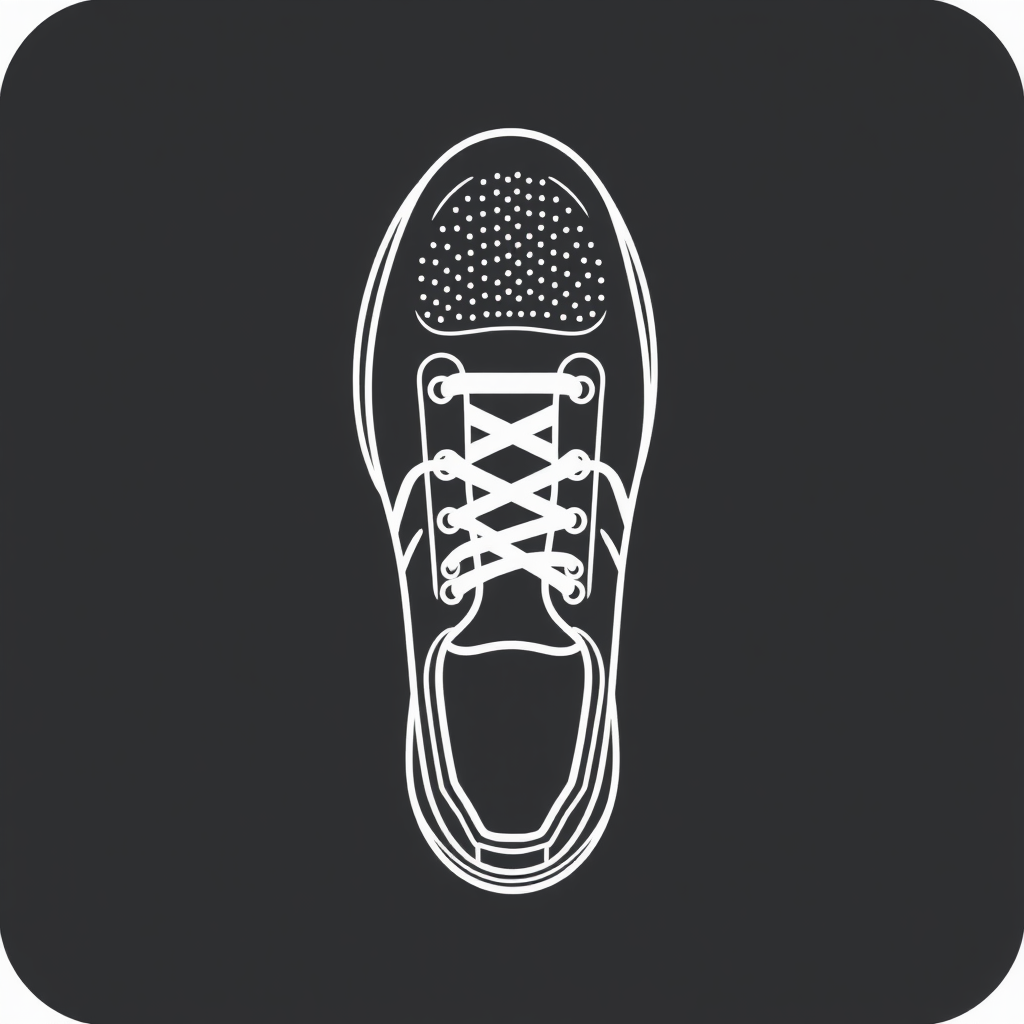 A top-down view of a running shoe with a clear outline showing the laces and toe area.