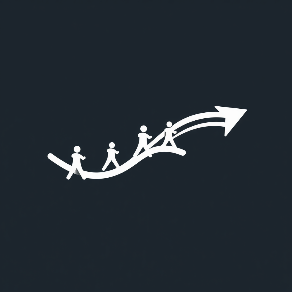 Abstract lines representing individual paths converging into a larger, strong forward-moving shape (e.g., an arrow or wave), with subtle human forms integrated, symbolizing unity in the dynamic movement of the protest.