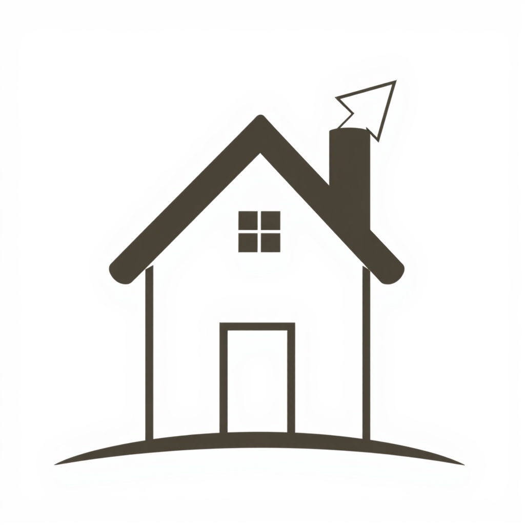 A simple, iconic house outline where the roof peak itself is designed as a distinct upward-pointing arrow, directly communicating upward mobility and progress through stable housing.