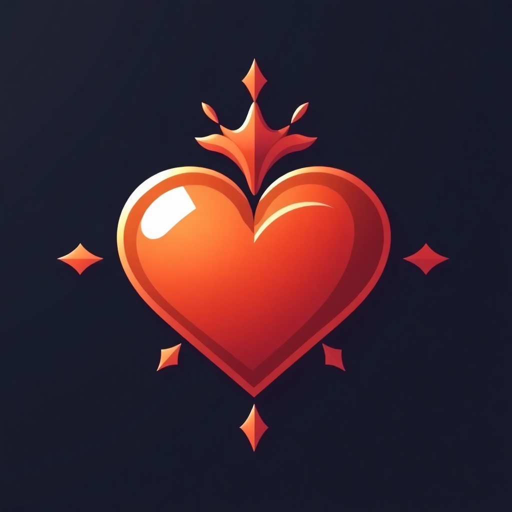 The image shows a red heart with a crown on top of it against a dark background.