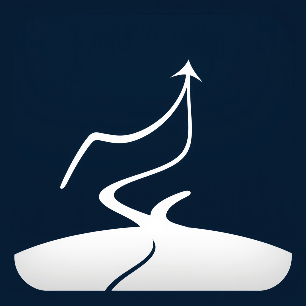Abstract Momentum Path: A dynamic, flowing abstract line or a series of interconnected geometric shapes that create a clear sense of upward movement and progress, possibly culminating in a subtle spark or arrow point.