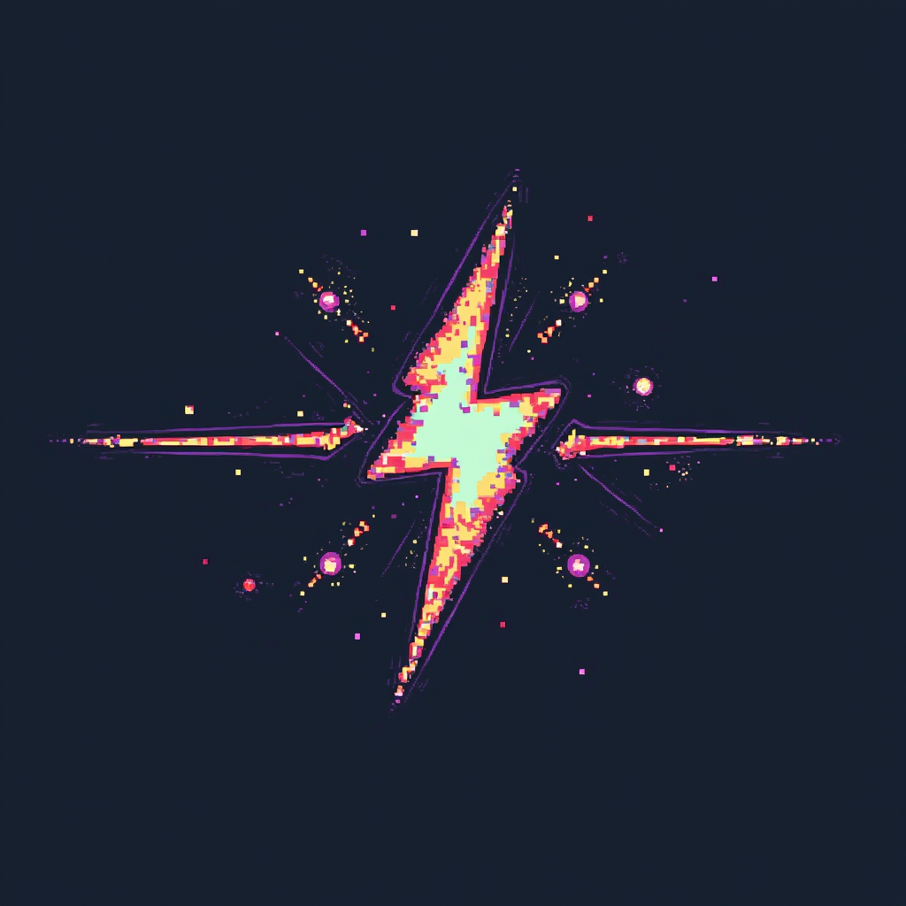 Simple Icon Idea: A simplified, pixelated electrical circuit graphic that is visibly broken or 'shorting out,' with a few stray colored pixels or small glitch artifacts around the break.