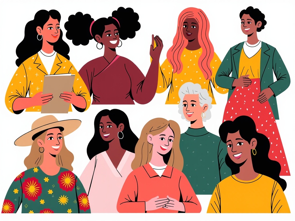 A collage of portraits showcasing women from different cultures, professions, and ages, highlighting the universality and diversity of women's experiences.