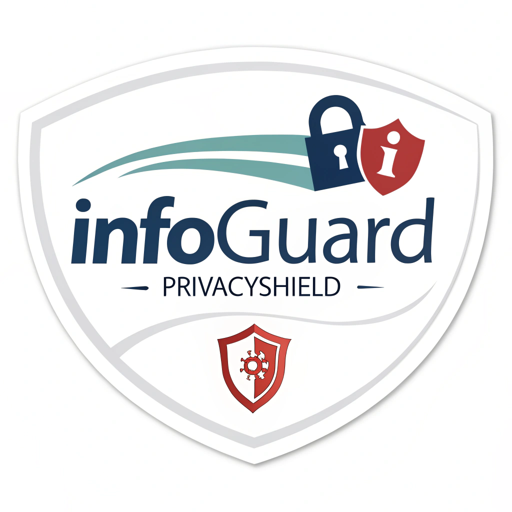 Simple Logo Idea for Sticker Series Brand: The text 'InfoGuard' or 'PrivacyShield' with the 'i' in 'Info' or 'Shield' creatively replaced by an upright, simple shield shape, or having a small shield emblem subtly integrated next to the wordmark.