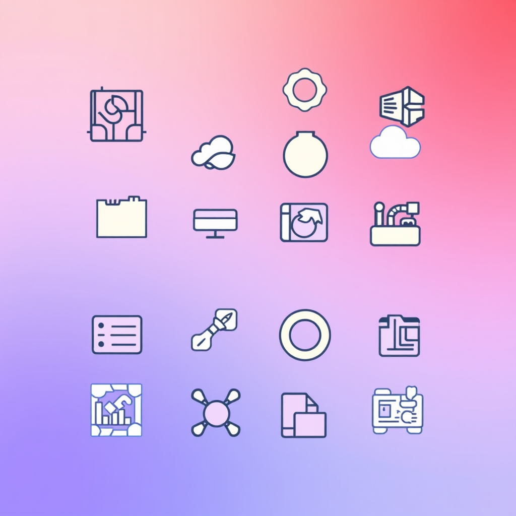 Modular & Composable Icon System: Build icons from a core set of simple, geometric shapes and lines that can be combined in various ways to represent complex ideas, allowing for diversity in expression while maintaining a cohesive visual language for I/O 2025.