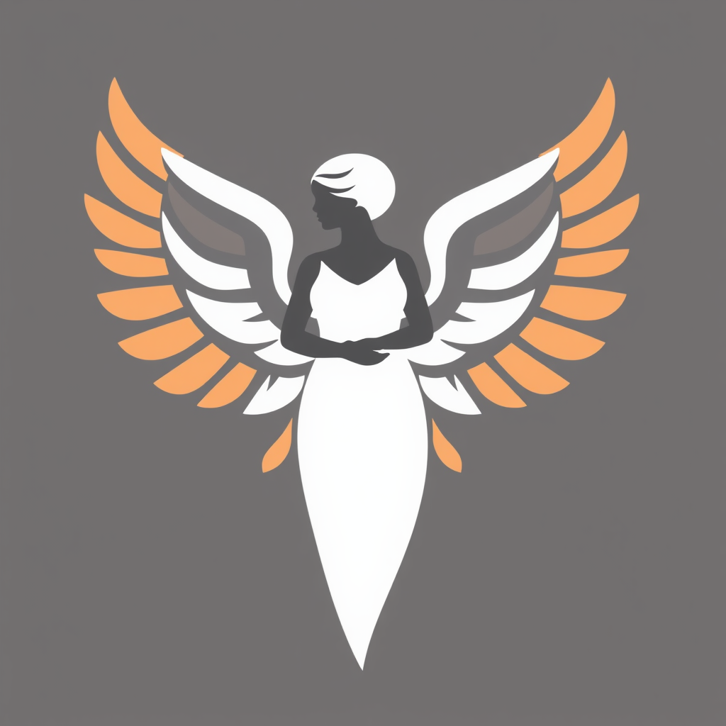 Stylized female silhouette with wings shaped like a dove.