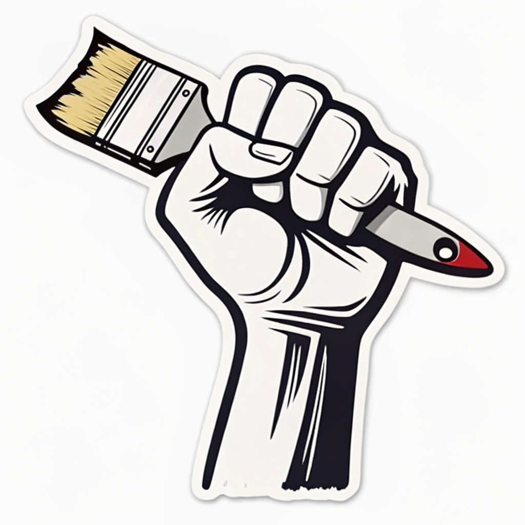 A simple icon of a raised fist holding a paintbrush.