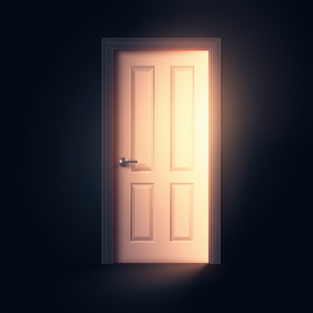 A door with a subtle light aura, creating a sense of mystery and invitation.