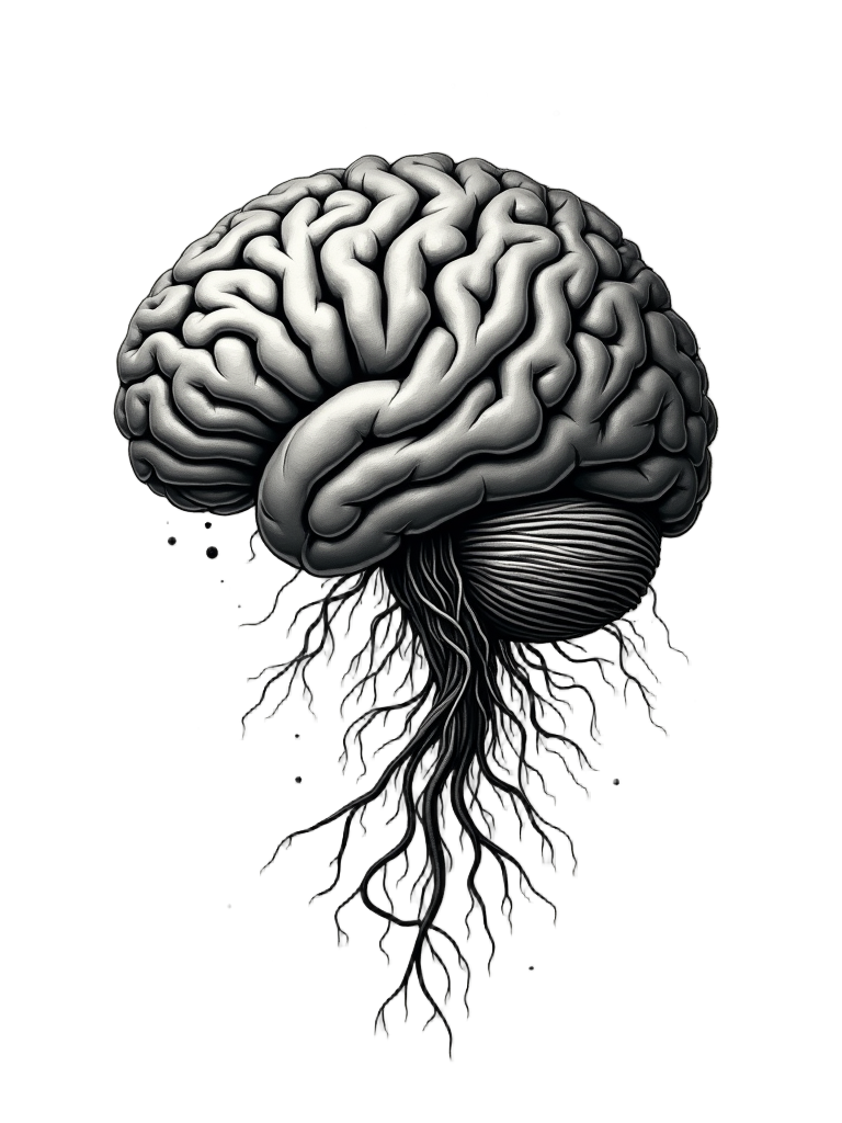 Symbiotic growth: A human brain where circuit patterns organically grow into and intertwine with the neural structures, like digital vines or roots, symbolizing a deep, integrated co-existence.
