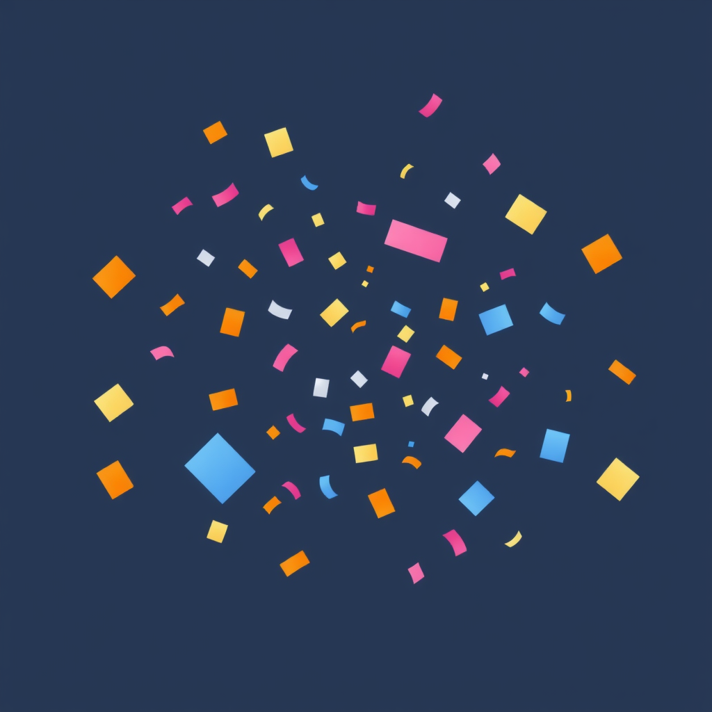 Animate the confetti icon so that the pieces appear to be moving or falling gently, adding a playful and engaging element, especially for digital interfaces.