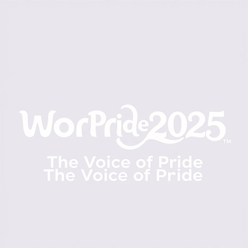 Interwoven Typography Concept: 'WorldPride 2025' and 'The Voice of Pride' typeset in flowing, interconnected letterforms that visually weave together, symbolizing unity and the collective power of diverse voices. Different font weights or subtle style variations could distinguish the event name from the theme while maintaining cohesion.