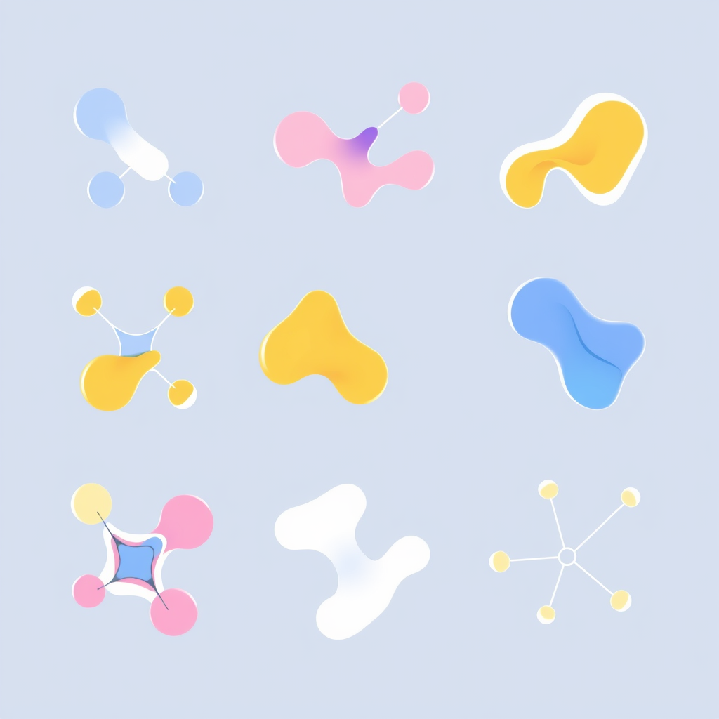 Fluid & Morphing Generative Nodes: Icons depicting abstract nodes as dynamic, liquid-like shapes that seamlessly blend, split, and reconfigure, representing the adaptable and ever-changing nature of generative AI processes.