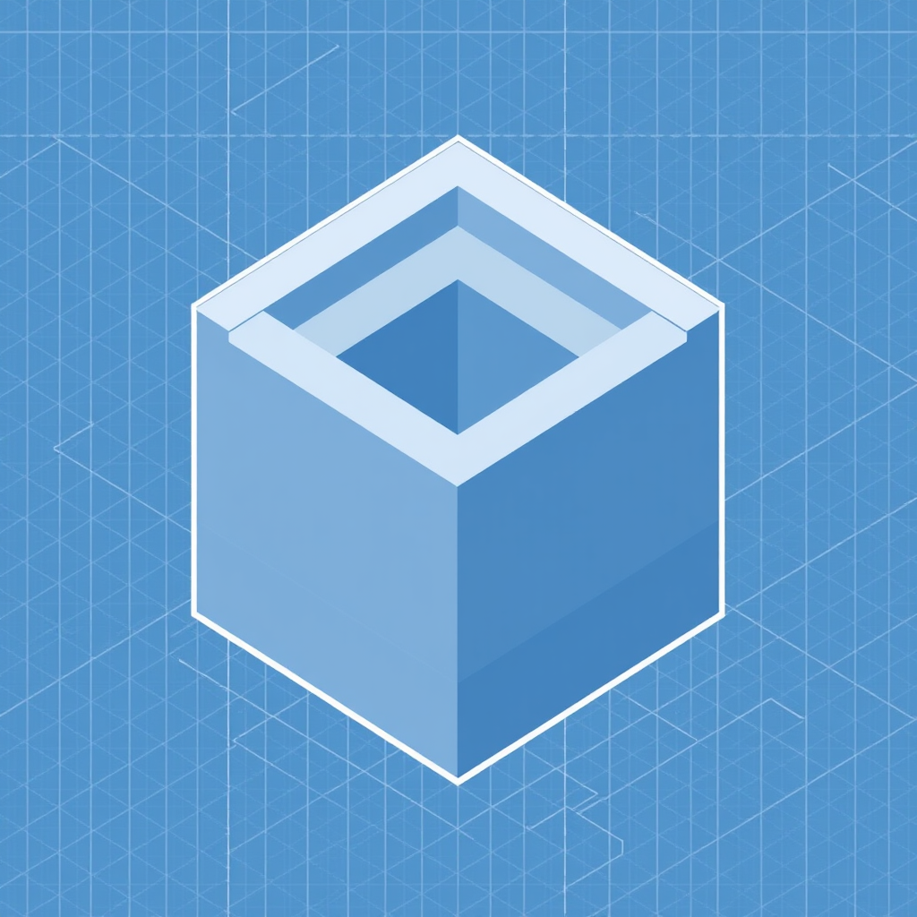 Sub-Idea 5 (Geometric Blueprint): An isometric or subtly 3D logo depicting an abstract geometric construction or a stylized initial, evoking precision, architectural thinking, and the building of innovative tech solutions.