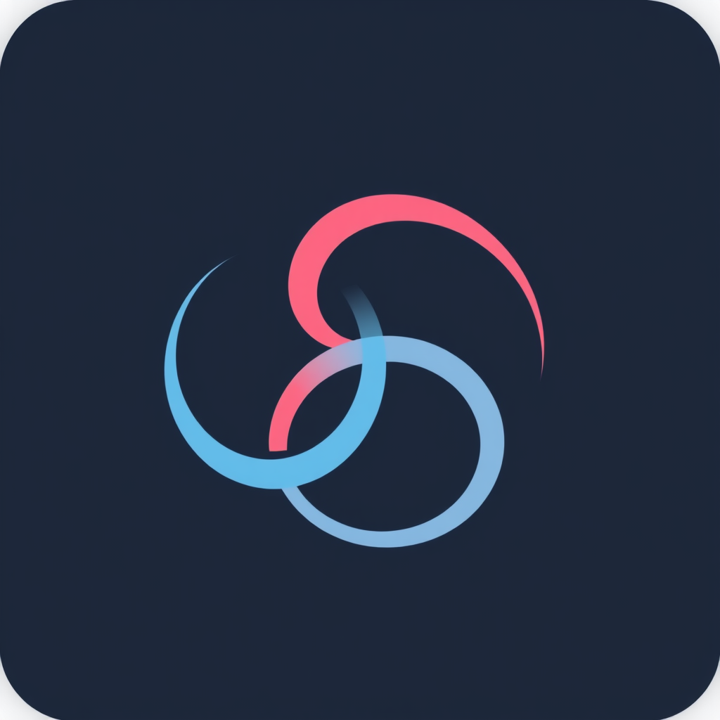 Simple Icon Idea for Abstract Generative Swirls: A minimalist icon featuring two or three interlocked abstract C-shaped swirls creating dynamic circular motion. Use a strong primary color with a subtle gradient or a contrasting accent swirl to signify 'generation', ensuring scalability.