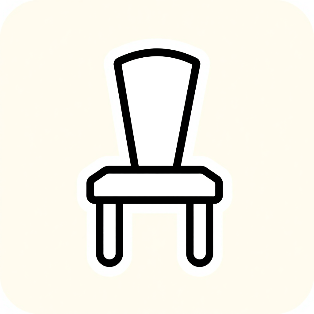 An icon representing a chair as a basic geometric shape, like a square or rectangle for the seat and a few straight lines for the legs and backrest. This would be easily identifiable and can be used for any design purposes.