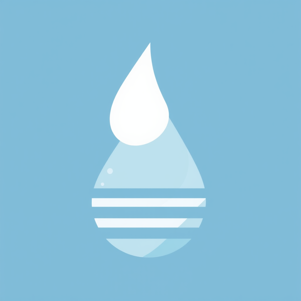 A stylized water droplet combined with geometric lines, suggesting both cleanliness and precision.