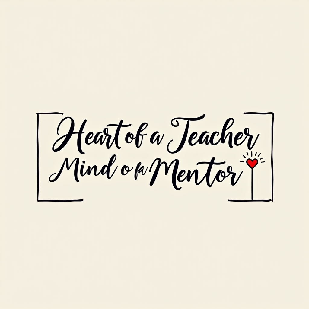 Simple Logo Idea: The primary text 'Heart of a Teacher, Mind of a Mentor' above a simple line. This line starts with a small heart shape on the left and ends with a small, simplified brain or lightbulb shape on the right, visually connecting the two concepts.