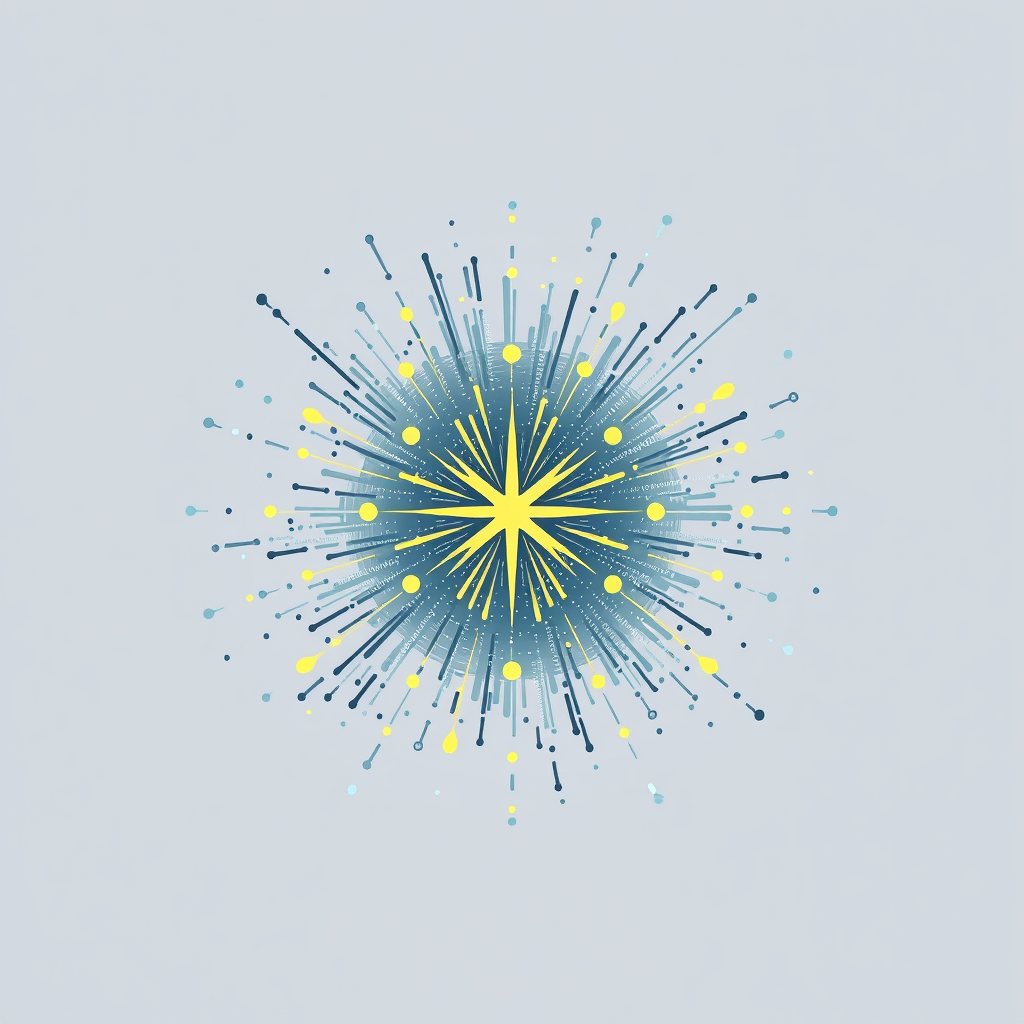 Sub-Design Idea 4: Data particles or code snippets visually converging and transforming into a singular, well-defined spark icon, illustrating the synthesis process of generative AI.