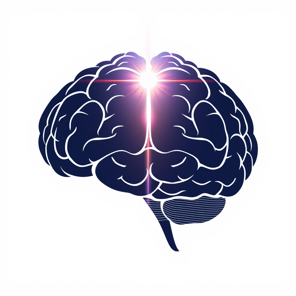 Sub-Design Idea 3: A human brain silhouette, subtly rendered, with a single, focused light beam or spark emanating from a central point, representing the 'aha!' moment of AI.