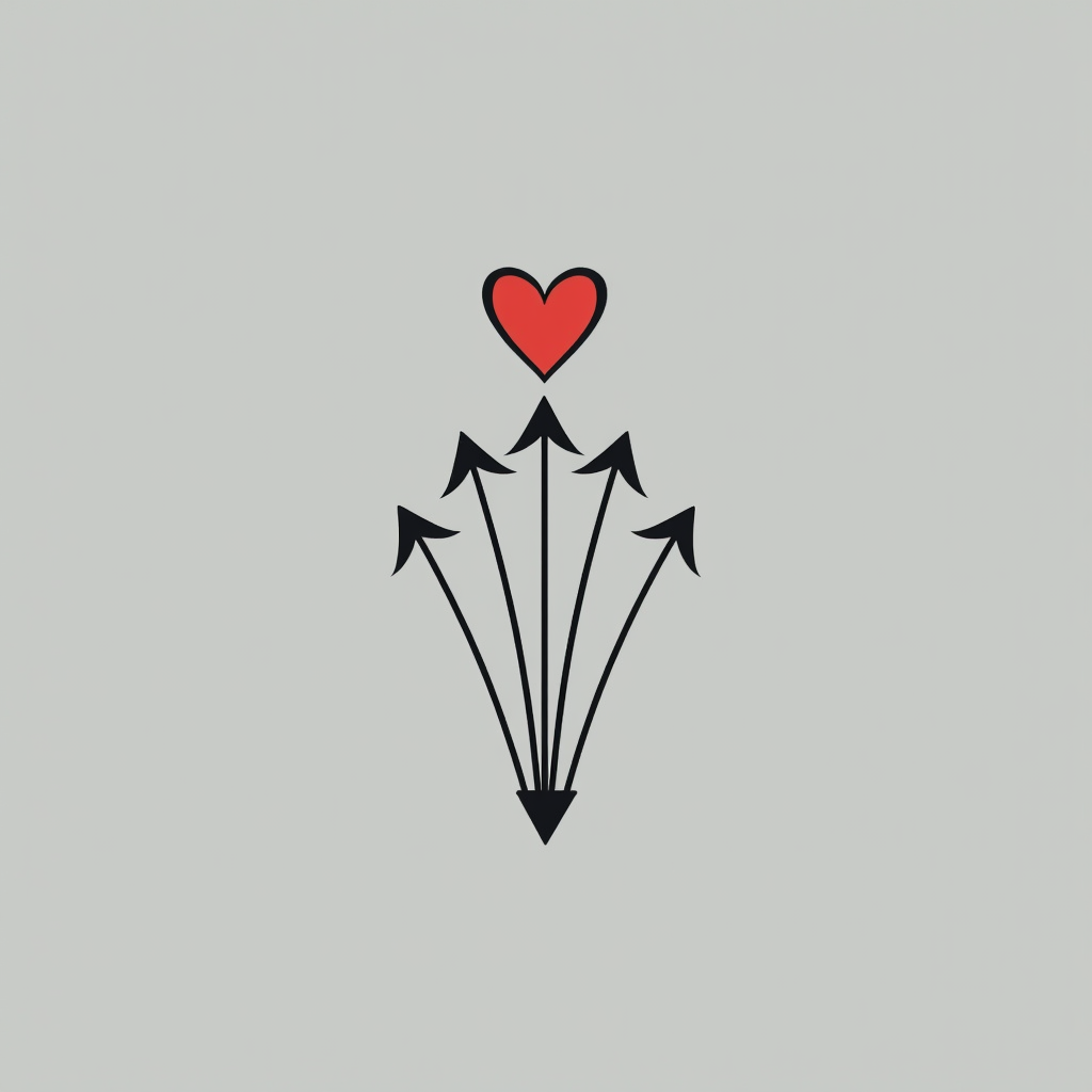 Simple Idea (Graphic/Logo): A single arrow branching into three distinct arrows, perhaps incorporating a heart or hand symbol at the origin.
