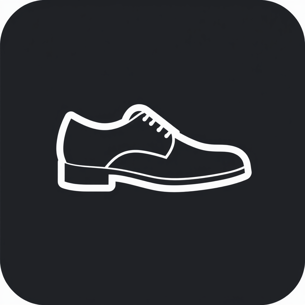 A minimalist icon featuring the outline of a dress shoe, using only a few lines for a modern look.