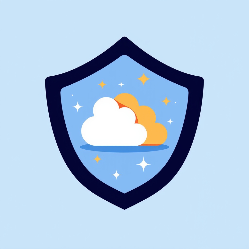 Simple Iconic Motif - Protective Aura: A central, clean shield element designed with Microsoft's Fluent aesthetic (soft corners, subtle depth). Inside, a simplified data cluster or cloud icon is visibly protected. The shield emits a gentle, reassuring glow or has a subtle animation loop, symbolizing constant, active security and trustworthiness. This motif can be a recurring visual anchor.