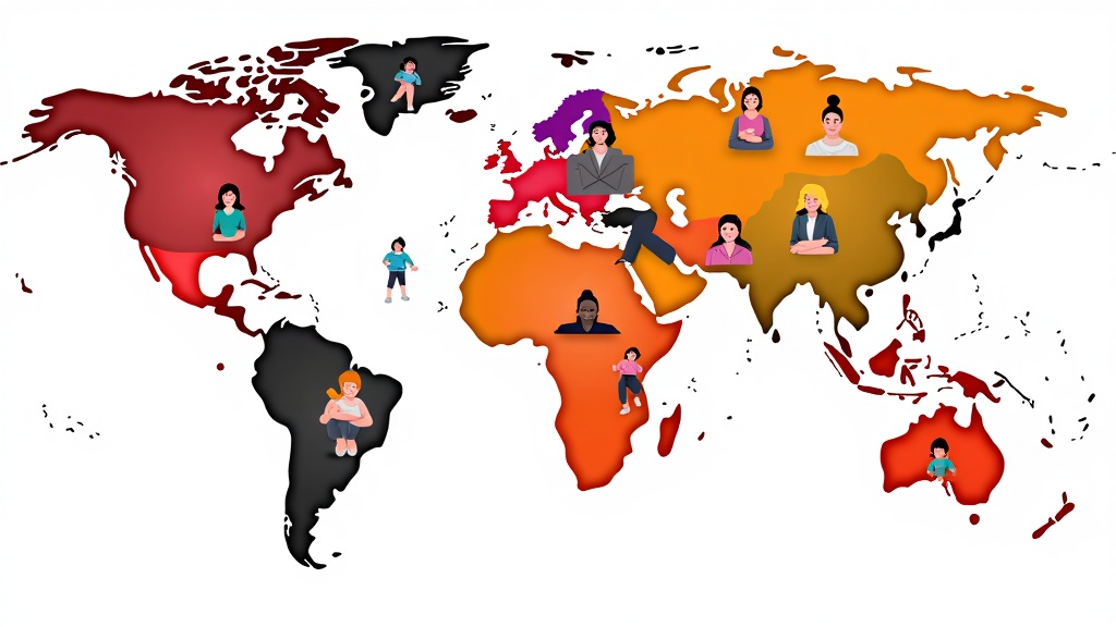 A world map with interconnected lines symbolizing the global sisterhood and the shared struggles and triumphs of women worldwide.