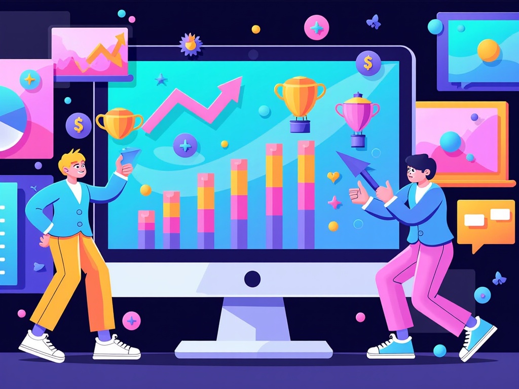 A conceptual illustration showing a 'marketplace' or 'stock exchange' display where AI-generated images are traded alongside traditional stock photos, with some indication of their fluctuating value or demand.