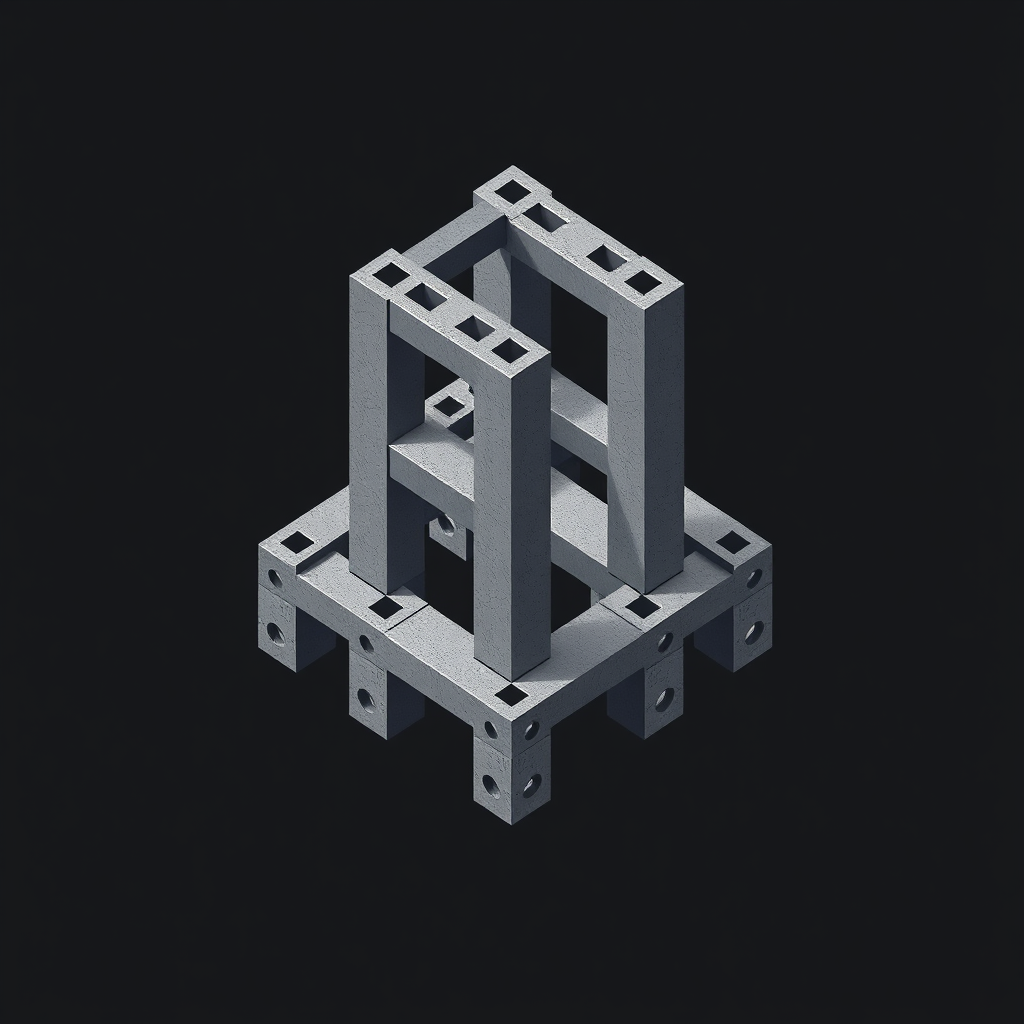 Sub-design Idea 2: Design the company initials in an isometric or 3D perspective, resembling interconnected steel girders, I-beams, or concrete pillars, emphasizing strength and engineering.
